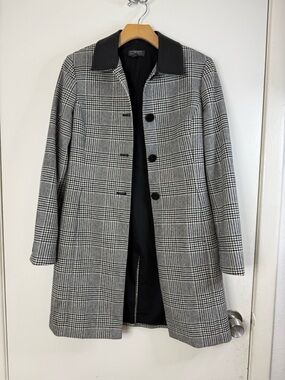 Classiques Entier genuine leather, wool blend black, white, plaid coat. 4
